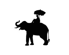 Elephant Animal Vector. Silhouette Of A Man Riding An Elephant. Thailand Travel	
