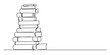 One line drawing of stack of books decoration.