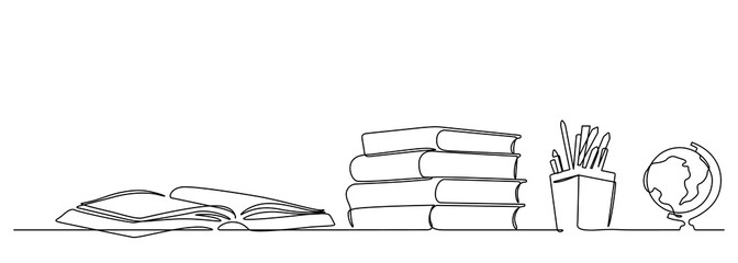School stationery objects continuous line drawing illustration