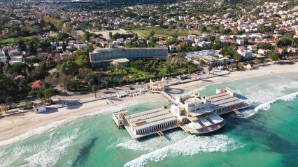 Poster - Aerial view of Mondello coastline and beach resort in Palermo, Italy