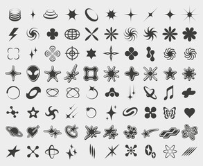 Wall Mural - y2k symbols. retro star icons, trendy acid rave and graphic elements for posters and streetwear fash