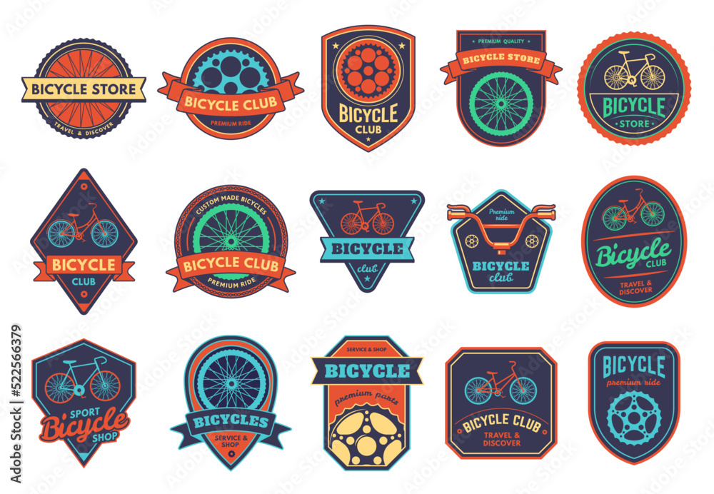 Bicycle badge. Bike club sticker, repair service and store emblem ...