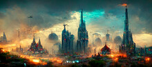 The Lord And The Faithful Dragon Futuristic City Digital Art Illustration Painting Hyper Realistic