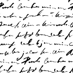 Aufkleber - Handwritten abstract text seamless pattern, vector monochrome script background, hand drawn illustration