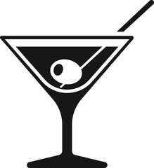 Wall Mural - Martini icon. Cocktail glass with olive black symbol