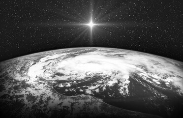 Canvas Print - Christmas star over the Earth. Christmas of Jesus Christ. Black and white. Elements of this image furnished by NASA