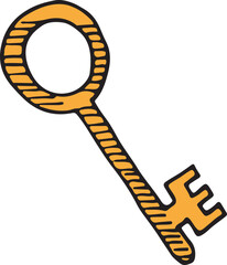 Poster - Golden key doodle. Security access color icon