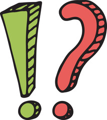 Poster - Exclamation point and question mark color doodle icon