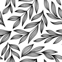 Canvas Print - Seamless pattern with branches on white background.