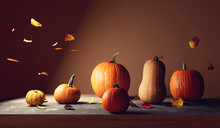 Autumn Pumpkins - Harvest And Thanksgiving Theme - 3d Render