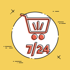 Sticker - 7/24 shopping - Vector web icon