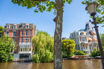 Wall Mural - Amsterdam canal with houseboats and dutch architecture, Netherlands