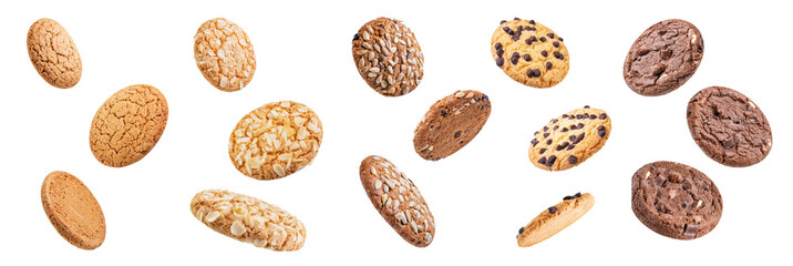 Set of different cookies, such as chocolate, oatmeal, with almonds, seeds and chocolate drops