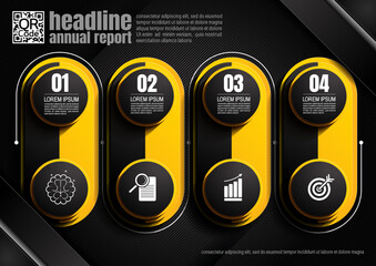 Wall Mural - infographics design, 4 process chart diagram template for presentation workflow, abstract timeline elements, flow chart business black color layout concept