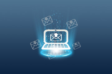 Poster - Concept for email marketing using a computer to send messages with an email address icon and an envelope icon. 3d redering