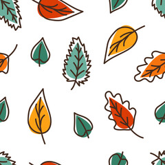 Wall Mural - Autumn leaves hand drawn seamless pattern