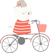 Cartoon Cat Rides Bicycle Illustration