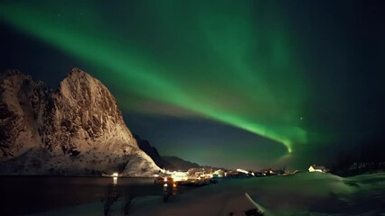 northern lights over lofoten, norway - time-lapse over night time.