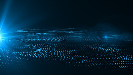 Wall Mural - Particle background animation, Futuristic mysterious flowing digital particles wave de-focus virtual reality abstract cyber space environment background.