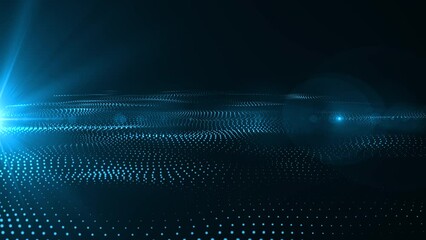 Wall Mural - Animated background. Futuristic mysterious flowing digital particles wave de-focus virtual reality abstract cyber space environment background.