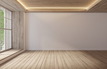 Empty wall Scandinavian farmhouse living room interior background with ceiling has hidden lights.3d rendering