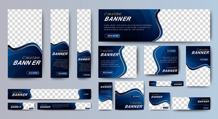 Creative business banner design web template Set, Horizontal header web banner. Modern Gradient blue cover header background for website design, Social Media Cover ads banner, flyer, invitation card