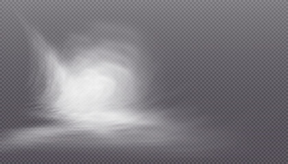 Poster - Translucent smoke or foggy cloud isolated on a transparent background. Abstract smoke texture explosion, smog fog effect. Realistic vector illustration.