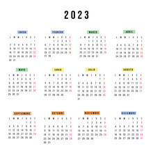 Spanish Calendar 2023 Year. Vector Square Stationery Calendar Week Starts Monday. Yearly Organizer. Simple Calendar Template In Minimal Design. Business Illustration.