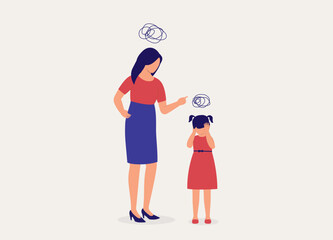 Wall Mural - Angry Mother Scolding Her Young Daughter. Rebellious Little Girl Do Not Want To Listen To Her Mother. Full Length. Flat Design Style, Character, Cartoon.