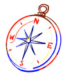 Compass for trekking Primary color scheme red blue yellow object hand drawn illustration