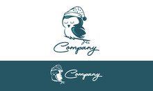 Green Color Abstract Sleeping Owl Bird Logo Design Concept