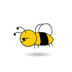 Sticker - Cartoon illustration of a bee flying with shadow