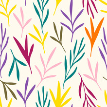 Bright Floral Vector Seamless Pattern. Multi-colored Leaves Of Twigs On A Light Background. For Printing Fabrics, Textile Products. Spring Summer Collection.