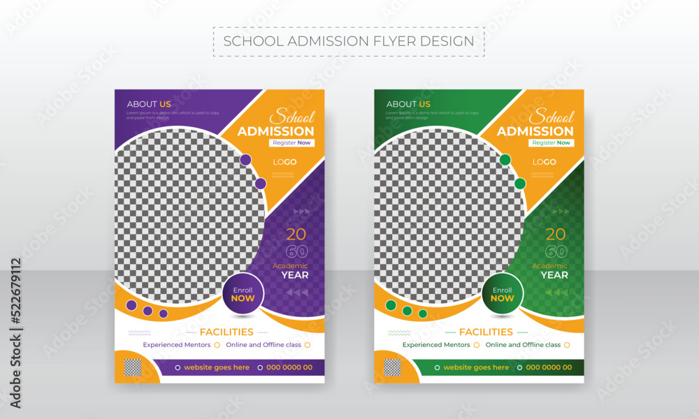 Modern Back to school admission a4 flyer design or  online kids education social media leaflet poster template
