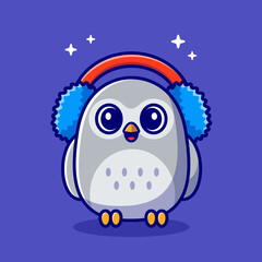 Wall Mural - Cute Owl Wearing Earmuffs Cartoon Vector Icon Illustration. 
Animal Winter Icon Concept Isolated Premium Vector. Flat 
Cartoon Style