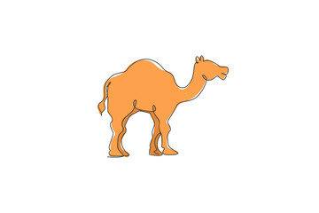 Poster - One continuous line drawing of cute Arabian camel. Wild animal national park conservation. Safari zoo concept. Dynamic single line draw design vector illustration graphic