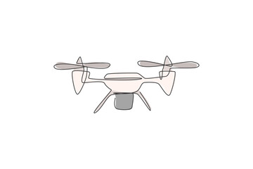 Poster - one single line drawing of flying drone airplane, unmanned plane vector graphic illustration. modern