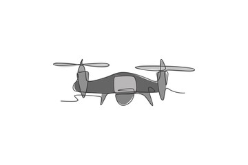 Poster - one continuous line drawing of flying drone airplane, unmanned plane. modern gadget for videography 