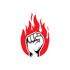 Wall Mural - Strong fist hand in the burning fire. Power and authority conceptual logo