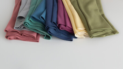 cotton fabrics in rolls, natural linen colors, fabric manufactory or shop for curtains and home textiles