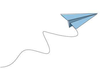 Poster - one single line drawing of paper plane flying on the sky graphic vector illustration. origami craft 