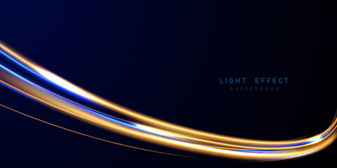 Wall Mural - golden neon light line design with blue blur modern abstract vector illustration