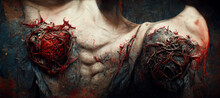 The Undead Ripped The Chest To Release The Evil Power Digital Art Illustration Painting Hyper Realistic
