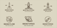 Set Of Rocket Space Line Art Logo Vector Simple Minimalist Illustration Template Icon Graphic Design. Bundle Collection Of Various Spaceship Sign Or Symbol For Company