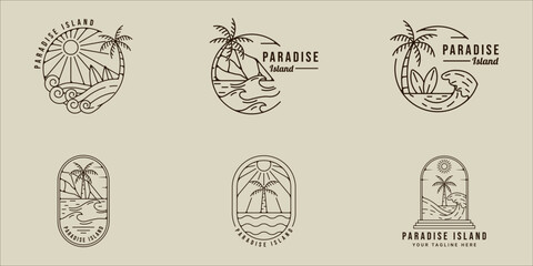 Wall Mural - set of palm tree logo line art vector simple minimalist illustration template icon graphic design. bundle collection of various island and beach sign or symbol for travel adventure outdoors business