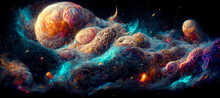 Nebula In Outer Space Planets And Galaxy Gasses And Smoke Digital Art Illustration Painting Hyper Realistic