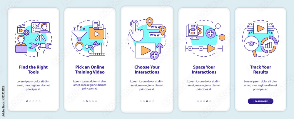 Creating educational video onboarding mobile app screen. Walkthrough 5 ...