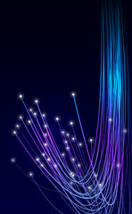 Optical fiber communication. Vector illustration of a set of optical fiber elements with information flow. Sketch for creativity.