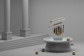 Poster - Beautiful abstract illustrations Bar Chart symbol icon on a fountain and column background. 3d rendering illustration.