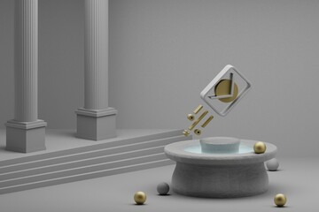 Poster - Beautiful abstract illustrations Mail symbol icon on a fountain and column background. 3d rendering illustration.